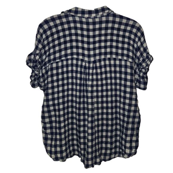 Jane & Delancey Gingham Blue and White Plaid Collared Blouse - Picture 2 of 9